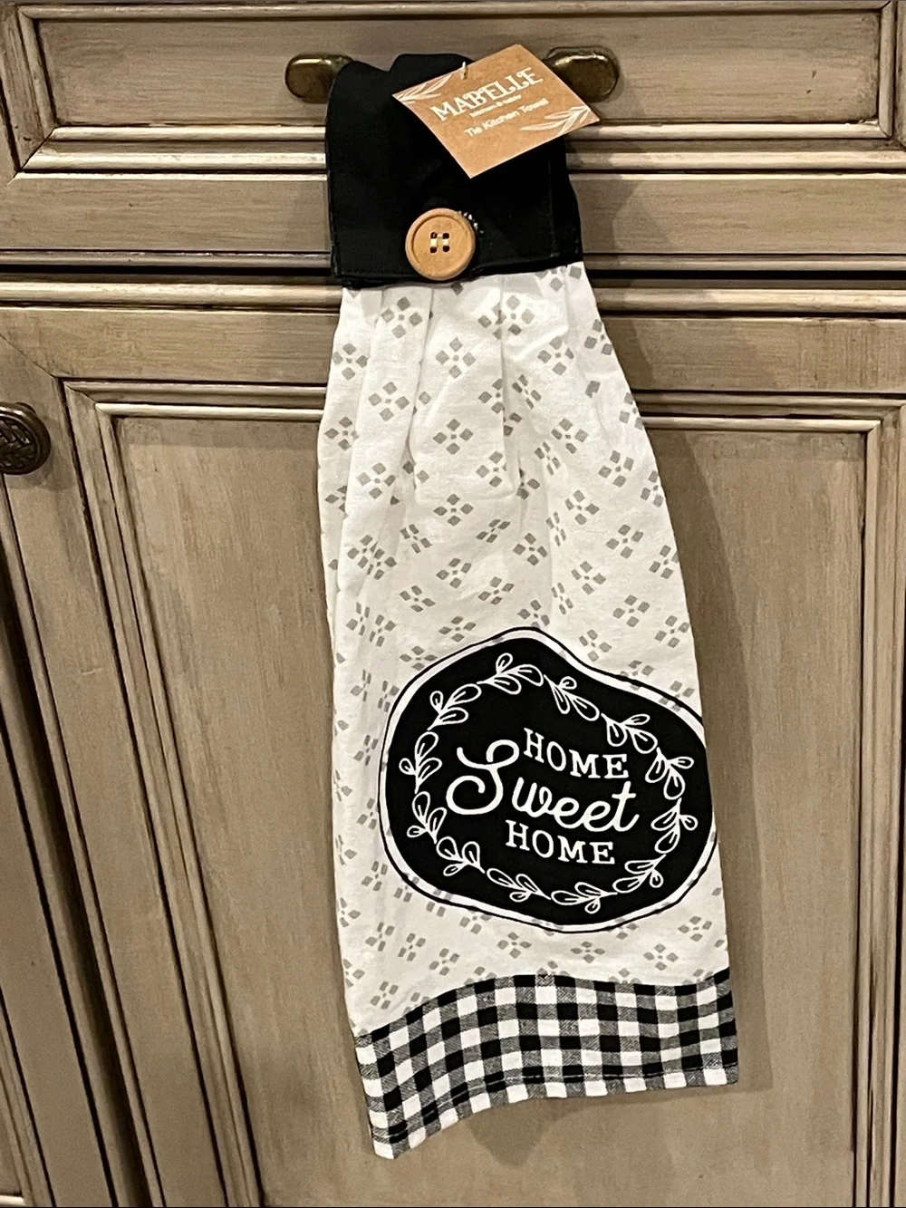 NEW Mabelle Home Sweet Home Tie Kitchen Towel | Farmhouse Black White Decor